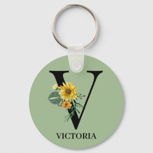 Llavero Monograma de alfabeto floral personalizado V