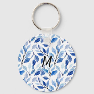 Llavero Monograma de arte fino de mosaico de hoja azul de