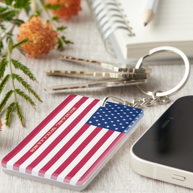 Llavero Monograma de bandera de las tiras de las estrellas (USA American Patriotic Stars Stripes Flag Monogram Keychain)