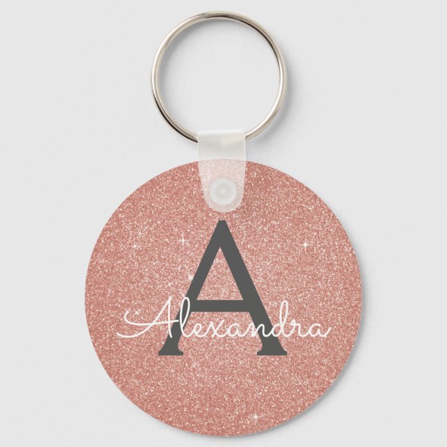 Llavero Monograma de brillo y destellos de oro rosa (Anverso)