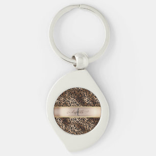 Llavero Monograma de Bronce Negro con Estampado de Leopard