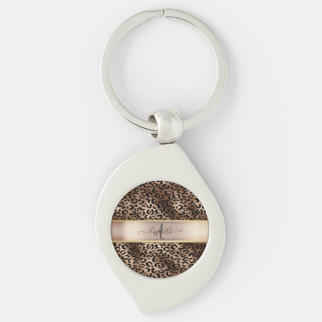 Llavero Monograma de Bronce Negro con Estampado de Leopard (Anverso)