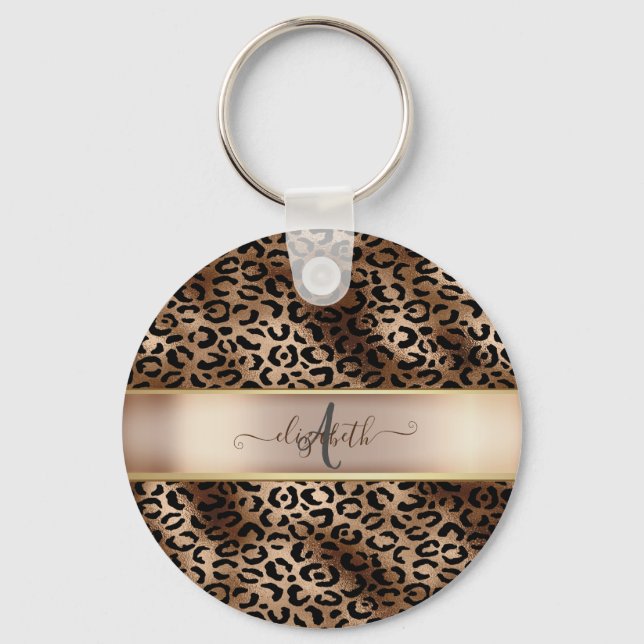 Llavero Monograma de Bronce Negro con Estampado de Leopard (Anverso)