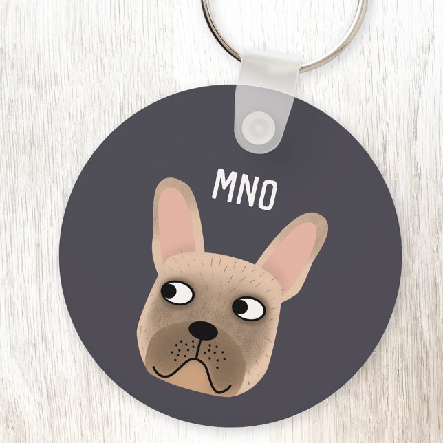 Llavero Monograma de Bulldog francés (Monogram initials personalized French Bulldog fun aluminium keyring keychain)