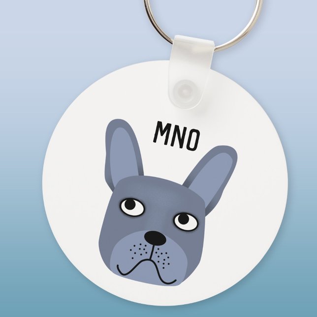 Llavero Monograma de Bulldog francés (Monogram initials French Bulldog personalized aluminium keyring keychain)