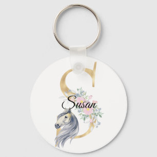 Llavero Monograma de caballo floral lindo para chicas jine