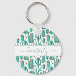Llavero Monograma de cactus de patrón blanco verde caprich