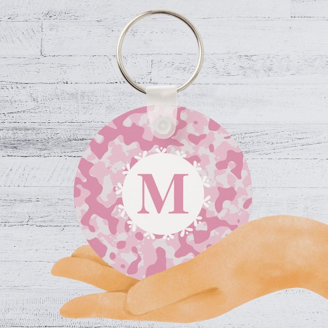 Llavero Monograma de camuflaje rosa de camo inicial (Pink Camo Camouflage Monogram Initial Keychain)