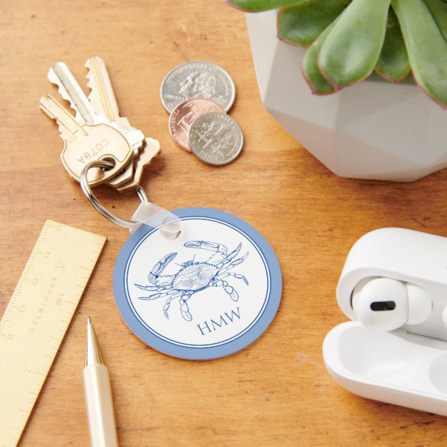 Llavero Monograma de Cangrejo Azul y Blanco Costero (Escritorio )