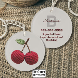 Llavero Monograma de cerezo rojo crochet minimalista