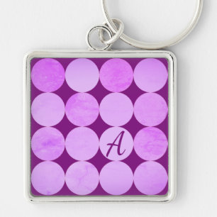Llavero Monograma de círculos violetas, magenta púrpura y 