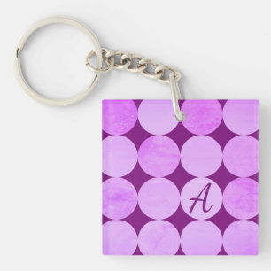 Llavero Monograma de círculos violetas, magenta púrpura y 
