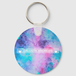 Llavero Monograma de color de agua de salazón rosa azul mo