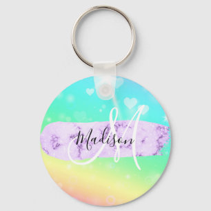 Llavero Monograma de corazones de arcoiris unicorniano ale