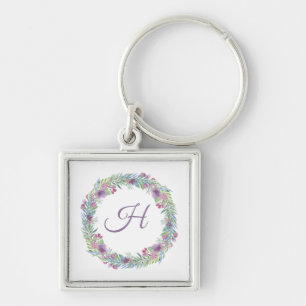 Llavero Monograma de Corona Floral de Colores Pastel