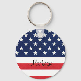 Llavero Monograma de Estrellas y Bandas Patrióticas Americ