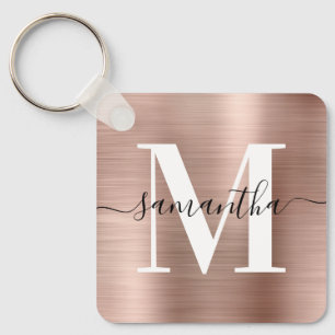 Llavero Monograma de Firma Moderna Rosa Dorado Foil