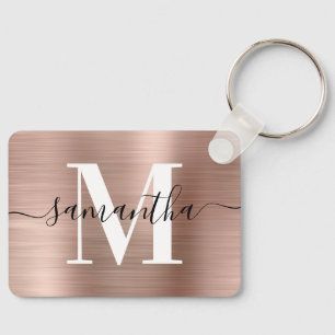 Llavero Monograma de firma moderna rosa dorado foil rectán