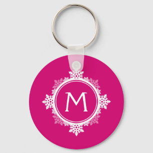 Llavero Monograma de flauta de nieve en fucsia rosa y blan
