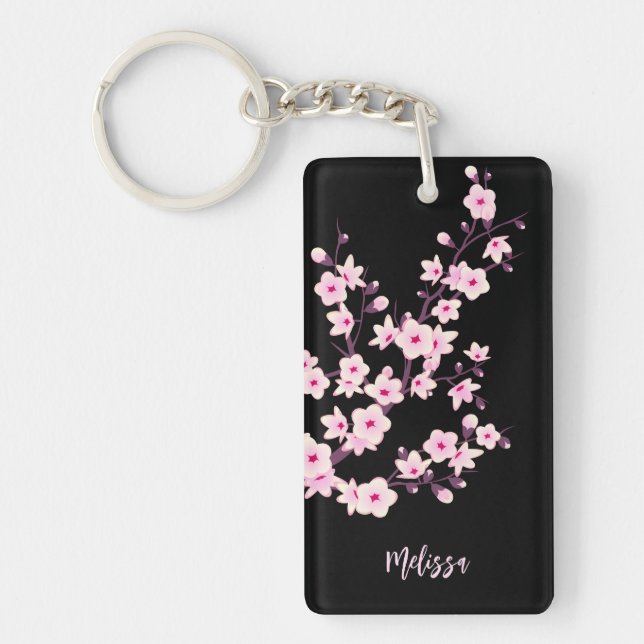 Llavero Monograma de Flor de Cerezo Floral (Frente)