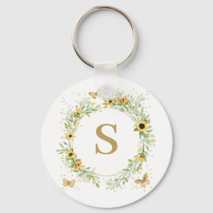 Llavero Monograma De Flor De Sol Con Mariposas
