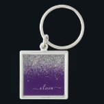Llavero Monograma de Girly Glam Purpurina de Plata Púrpura<br><div class="desc">Cadena de claves de nombres de monograma (cadena de claves) con Purpurina de guijarros plateado y púrpura. Esto hace que el dulce perfecto cumpleaños 16, boda, ducha de novia, aniversario, ducha de bebé o fiesta de soltera sea regalo para alguien que ama el lujo glam y los estilos de moda....</div>