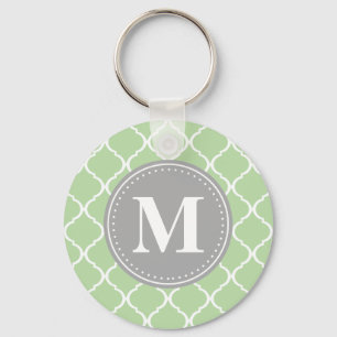 Llavero Monograma de gris de cuero marrón verde de menta m
