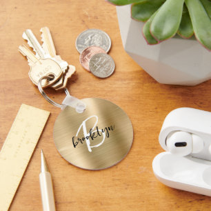 Llavero Monograma de guión blanco y negro de metal cepilla