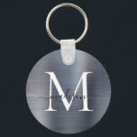 Llavero Monograma de guion Metalizado con guion gris plate<br><div class="desc">Cláusula de monograma con guion Metalizado de acero gris plateado</div>