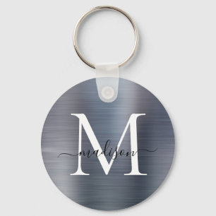 Llavero Monograma de guion Metalizado con guion gris plate
