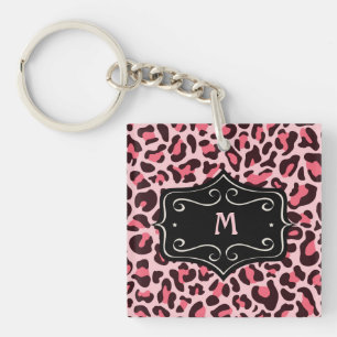 Llavero Monograma de impresión de leopardo negro rosa cali