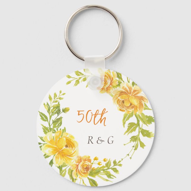 Llavero Monograma de la flor amarilla 50º Boda (Anverso)