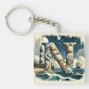 Llavero Monograma de la lancha marina de faro oceánico