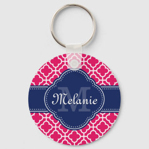 Llavero Monograma de la marina de patrón marroquí rosa fra