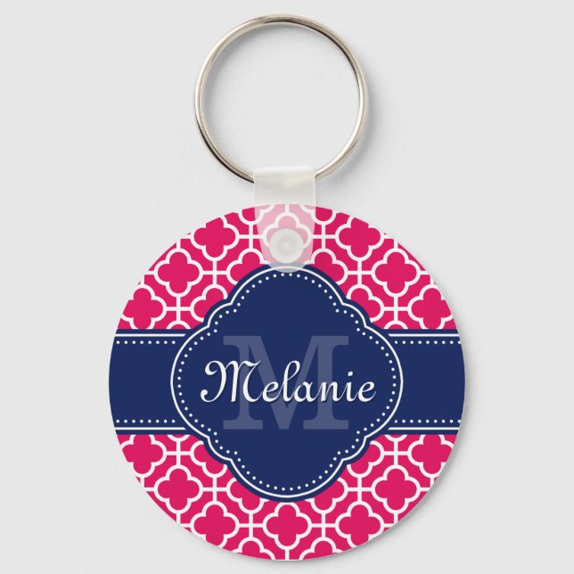 Llavero Monograma de la marina de patrón marroquí rosa fra (Anverso)