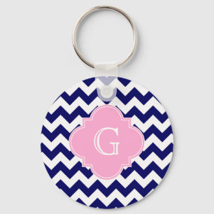Llavero Monograma de la Marina Wht Chevron ZigZag Quatrefo