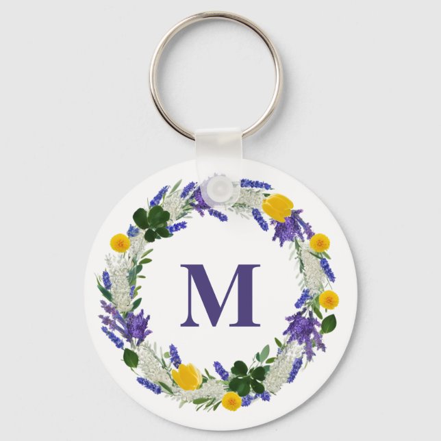 Llavero Monograma de la pradera - Lavanda Personalizado (Anverso)