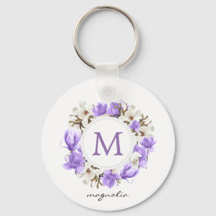 Llavero Monograma de la Wreath de la Magnolia Púrpura
