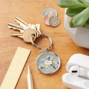 Llavero Monograma de las flores de azalea de crema blanca 