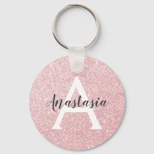 Llavero Monograma de lentejuelas de oro rosa Chic y modern
