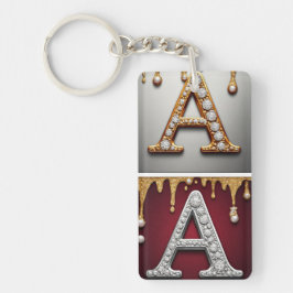 Llavero Monograma de letra A con letras doradas y plateada