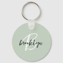 Llavero Monograma de letra script en verde sage y negro y 
