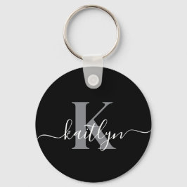 Llavero Monograma de letra script gris negro moderno