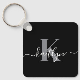 Llavero Monograma de letra script gris negro moderno