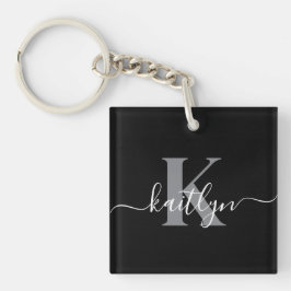 Llavero Monograma de letra script gris negro moderno