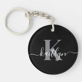 Llavero Monograma de letra script gris negro moderno