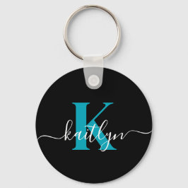 Llavero Monograma de letra script moderna negro turquesa