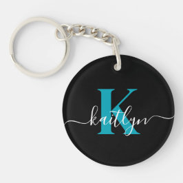 Llavero Monograma de letra script moderna negro turquesa