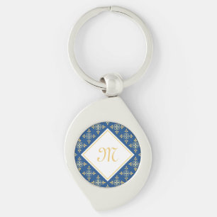 Llavero Monograma de lujo azul y dorado Quatre Floral