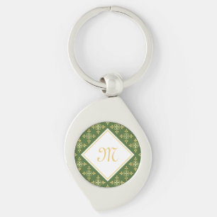 Llavero Monograma de lujo Verde y Dorado Quatre Floral